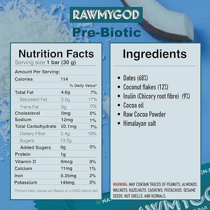 RAWMYGOD Fruit and Nut Bars, Gluten Free, Vegan, No Added Sugar (20 bars, Prebiotic)