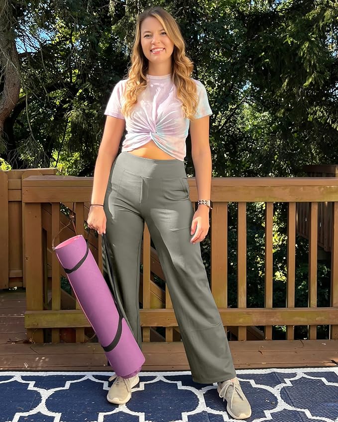 G4Free Yoga Pants Women Wide Leg Pants with Pockets High Waist Stretch Dress Casual Sweatpants Petite/Regular/Tall