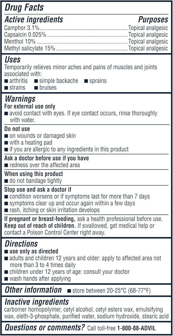 Advil Targeted Relief Pain Relieving Cream, Up to 8 Hours of Powerful Relief of Minor Arthritis Pain, Joint Pain, Lower Back Pain and Muscle Pain - 2.3 oz