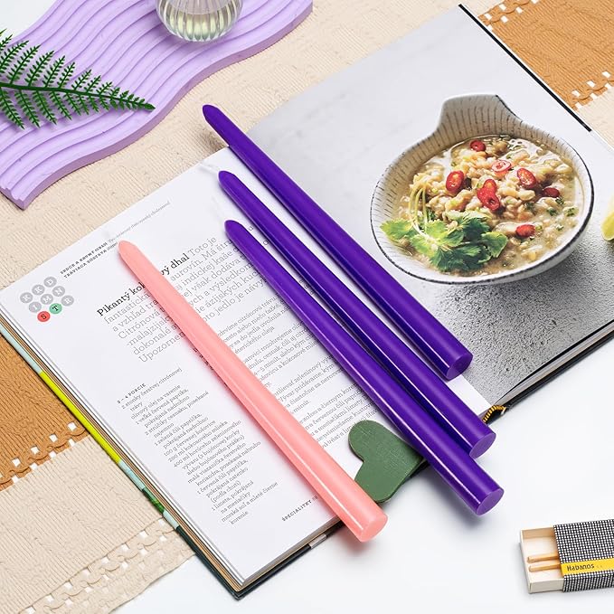 Hausware 36 Pack Taper Candles,27 Purple and 9 Pink,8 Hour Burn Time,Unscented Dripless and Smokeless,10 inch Elegant Premium Quality Dinner Candle for Home Décor,Wedding,Party Candlesticks