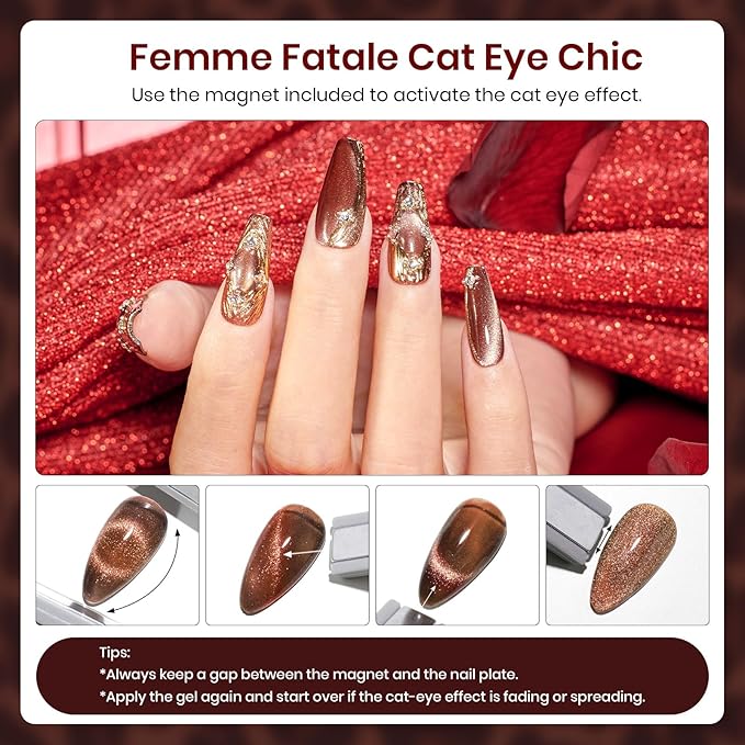 Beetles Winter Gel Polish Kit- Cat Eye Glitter 20 Colors Leopard-Print Theme Gel Polish With Sticker Rhinestone Base Coat Glossy & Matte Top Coat Mob Wife Collection Soak off Uv Gel Gifts for Women