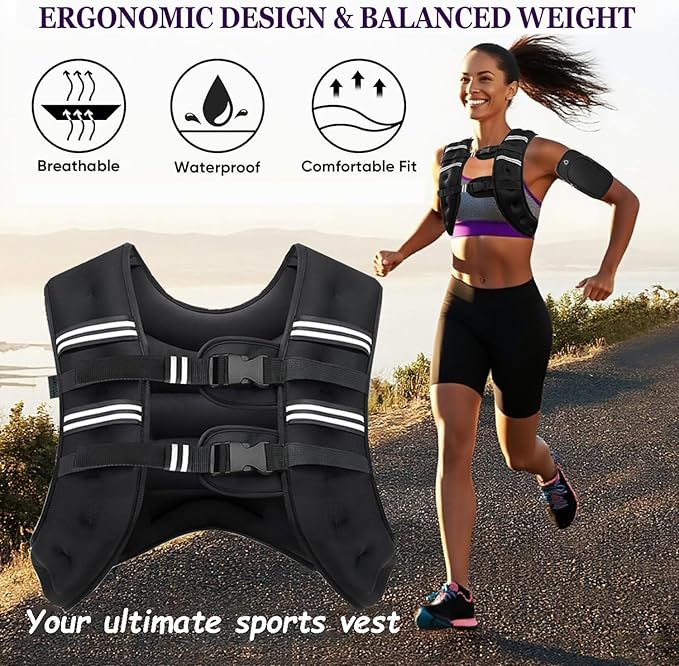 Weighted Vest for Women and Men, 8/12/16/20lb Weight Vest with Reflective Stripe for Workout, Strength Training, Running, Fitness, Muscle Building, Weight Loss, Weightlifting