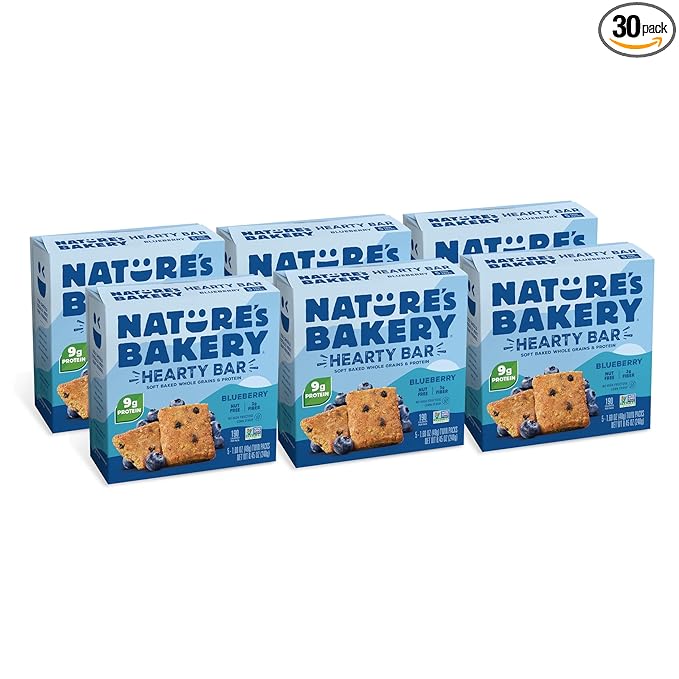 Nature’s Bakery Hearty Bars Blueberry, Whole Grains, Dairy-Free, Snack Bar, 30 Count