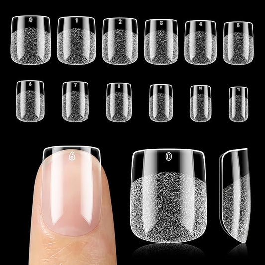 UNA GELLA Nail Tips Square: Pre-etched Matte Extra Short Square Soft Gel Nail Tips Full Cover 120pcs False Fake Nails Tips for Acrylic Nails Clear Gelly Tips Home DIY Salon 12 Sizes for Women