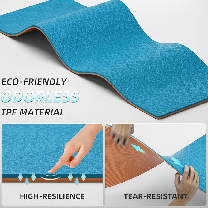 Extra Long & Wide Yoga Mat for Tall Men & Women,76''x32.6''x7mm - High Density TPE Non-Slip Both Sides, Lightweight 1.1kg with Superior Cushioning for gymnastics, Pilates, Home, Workout