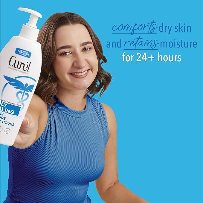 Curel Daily Healing Body Lotion for Dry Skin, Dermatologist Recommended Hydrating Body Lotion with Advanced Ceramides Complex, 20 Oz, Pack of 4