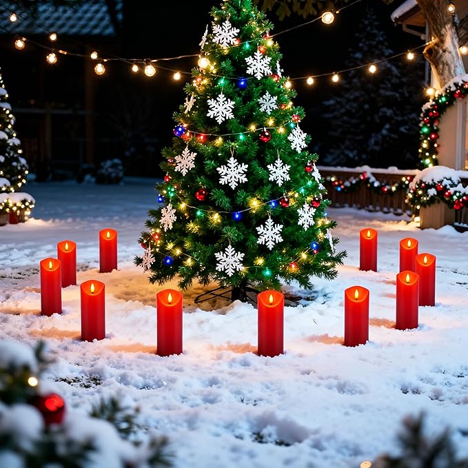 24 Pack Red LED Candles with Remote & Timer - Flameless Pillar Candles with 3D Flickering Flame, Battery Operated for Christmas Tree, Table Centerpieces, Party Decor