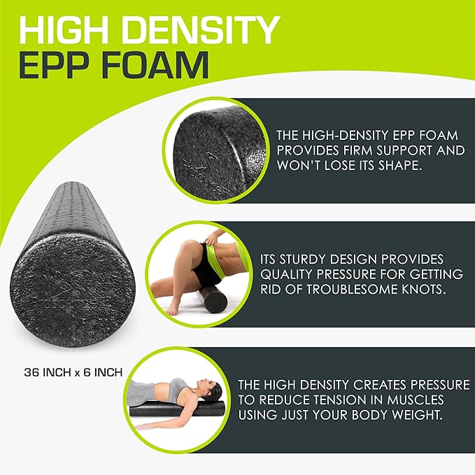 ProsourceFit High Density Foam Rollers 12 - inches Long, Firm Full Body Athletic Massage Tool for Back Stretching, Yoga, Pilates, Post Workout Muscle Recuperation