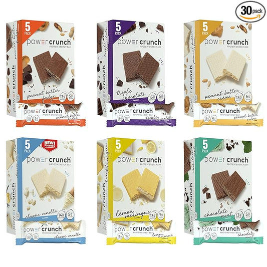 Power Crunch Protein Wafer Bars, Variety Pack, in 6 Flavors 1.4 Ounce Bars (30 Count). High Protein Snacks with Delicious Taste