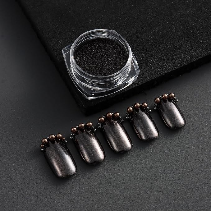 2 Colors Copper Black Chrome Nail Powder Dark Bronze Matallic Mirror Effect Nail Chrome Pigment Holographic Aurua Dust for Manicure Art Design Home Salon Supplies
