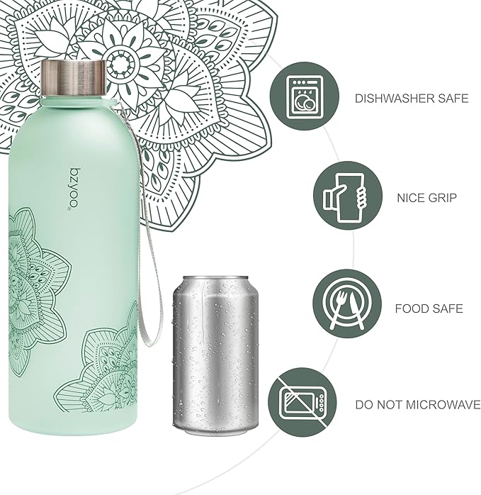 bzyoo 32 OZ 1 Liter Time Marker Water Bottle BPA Free Frosted Durable Plastic With Strap - Reusable Times To Drink For Sports Gym Valentines Gifts Him & Her (Color: Green)