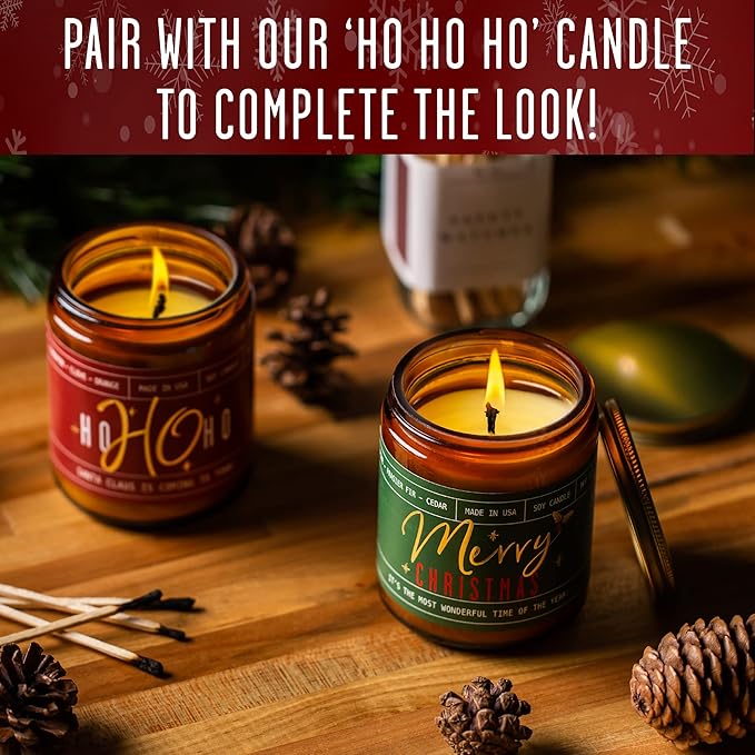 Christmas Candles for Holiday - 'Ho Ho Ho' Christmas Scented Candles, w/Clove, Orange & Cinnamon Candle I Stocking Stuffers for Women I 9oz Reusable Jar, 50Hr Burn, USA Made