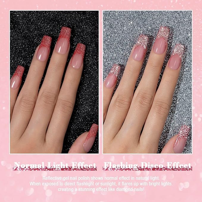 RARJSM Reflective Glitter Nail Art Gel Liner Flash Diamond Painted Gel Nail Polish 12 Colors 5ml Sparkle Silver Brown Hot Pink Green Black Pigment UV LED Soak off Curing Requires for Nail Design