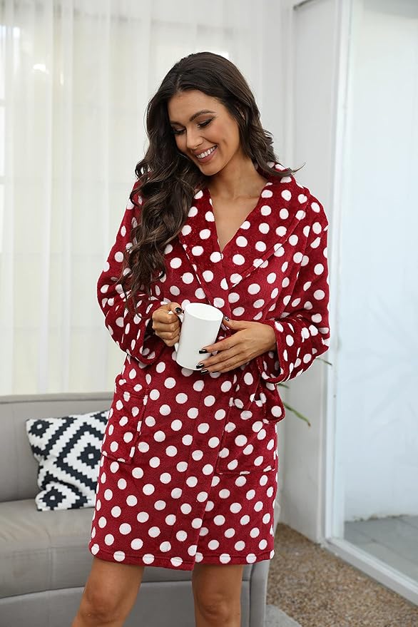 U2SKIIN Women Fleece Robe, Short Cozy Plush Robes for Womens Soft Shawl Collar Warm Spa Bathrobe