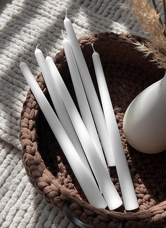 6 PK 10" Classic Taper Candles, White, 7-8 Hours Long Burning, Unscented Tall Candlesticks