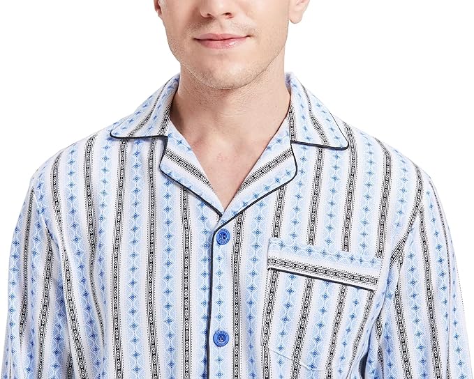 GLOBAL Men's Pajamas Sets 100% Cotton Flannel Sleepwear Long-Sleeve top & Bottom