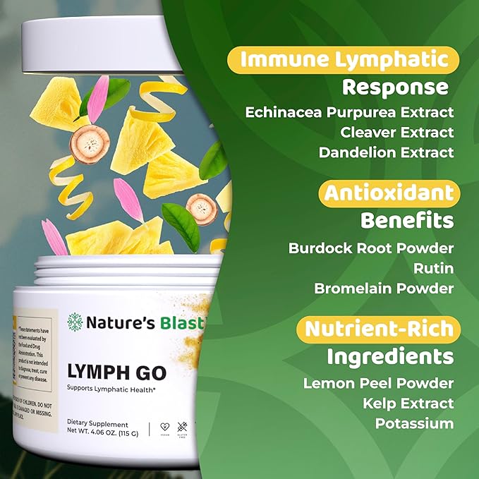 Lymph Go - Lymphatic Drainage Supplement for Women & Men - Lymph System Support - with with Bromelain, Echinacea, Burdock Root, Dandelion, Rutin, Kelp & More - 4.06 Oz - 30 Servings - Tropical Flavor