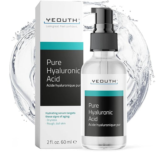 YEOUTH Pure Hyaluronic Acid Serum for Face 99% for Dry & Dull Skin, Hydrating Hyaluronic Acid Face Serum for Women & Men, For All Skin Types 2oz
