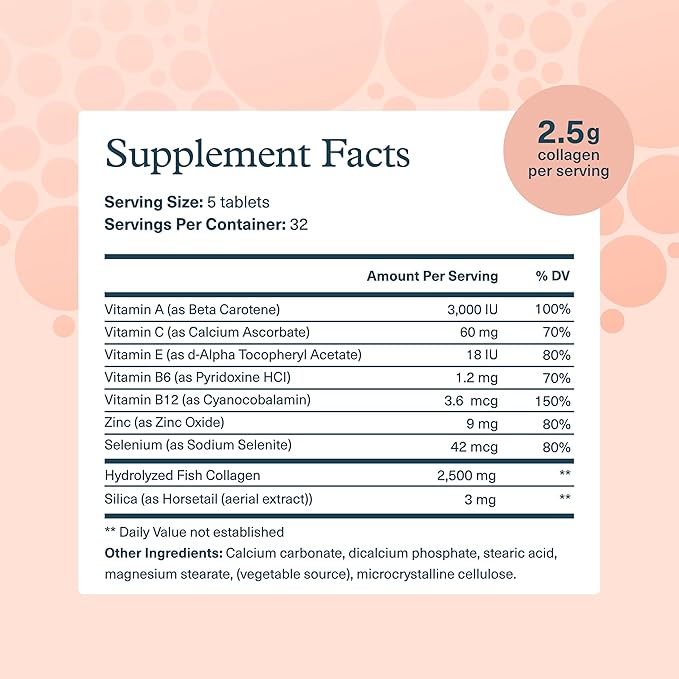 Youtheory Marine Collagen - 2,500 mg - Supports Joint, Nail, Hair, Skin, Bone & Muscle Health* - with Amino Acids, Minerals & Vitamins C, A, E, B6 & B12-160 Tablets (32-Day Supply)