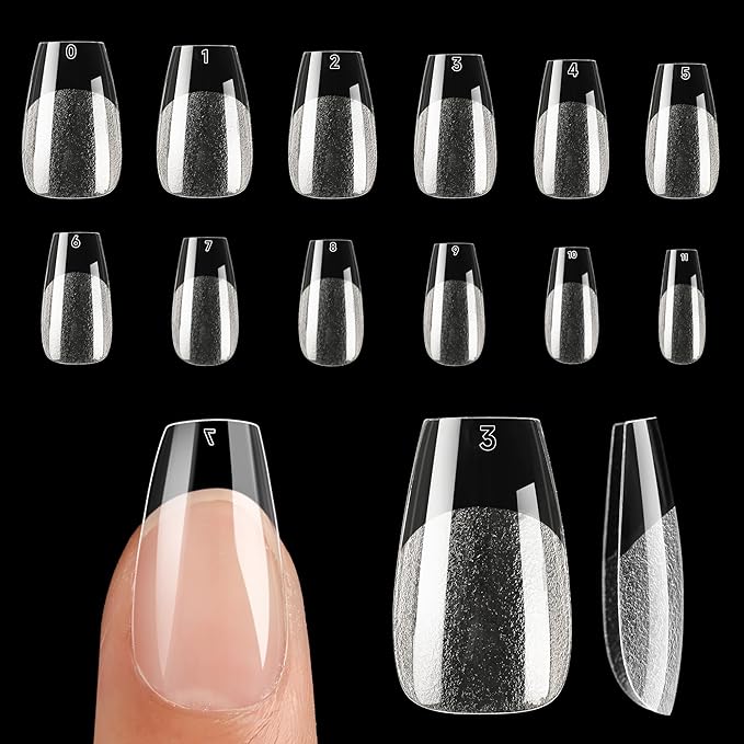 UNA GELLA Short Coffin Nail Tips 12 Sizes Short Coffin Gel Nail Tips 120Pcs Long Lasting Soft Gel Nails Tips Clear Full Cover Nails Tips Acrylic False for Nail Extension DIY Salon