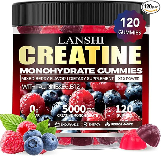 Creatine Monohydrate Gummies 5000mg - Sugar Free Pre Workout Supplement for Men & Women, Creatine Gummies for Muscle, Strength, Recovery, Cognitive Health & Memory, Mixed Berry Flavor, 120 Count