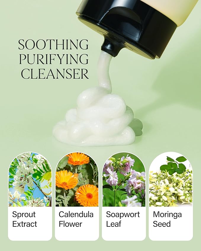 About Me Sprout Mild pH Cleansing Foam – Korean Wheat Broccoli Sprout Extract Face Wash for All Skin Types – Daily Gentle Cleansing with Amino Acids – Korean Skin Care – 4.05oz, 120ml