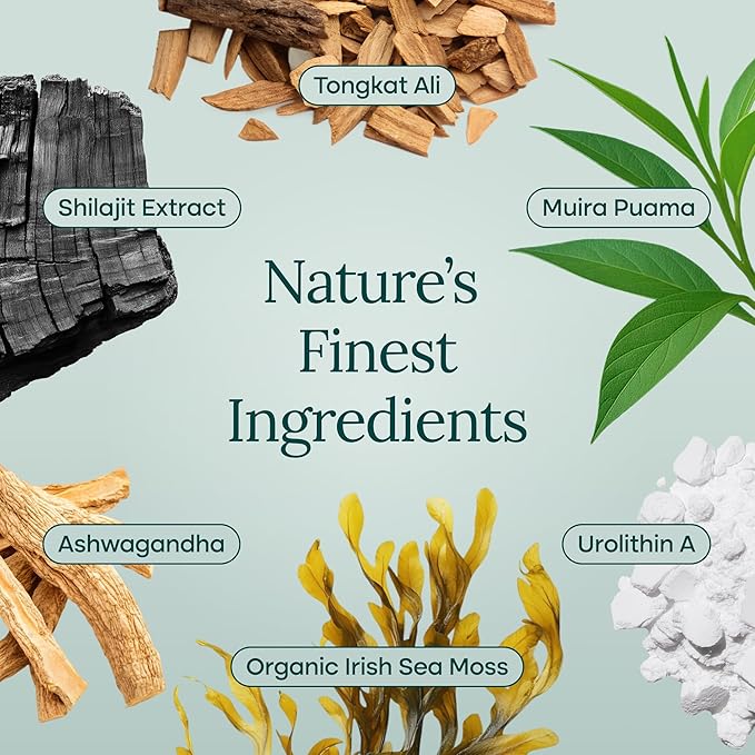Anti-Aging Urolithin-A Complex with Shilajit, Organic Sea Moss, Ashwagandha, Tongkat Ali - Cellular Energy, Focus, Vitality, Hormonal & Mitochondria Support - Vegan Noni Longevity Supplement