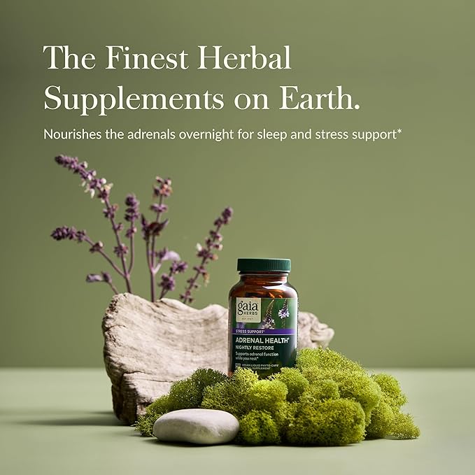 Gaia Herbs Adrenal Health Nightly Restore - Herbal Supplement with Ashwagandha, Magnolia Bark, Cordyceps, Lemon Balm & More* - 120 Vegan Liquid Phyto-Capsules (60 Servings)