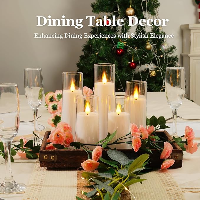 Amagic Pure White Acrylic Flameless Candles, Battery Operated Candles, Flickering LED Pillar Candles with Remote Control and Timer, Warm Yellow Light, D2.2 xH5 5" 6" 7" 8", Set of 5