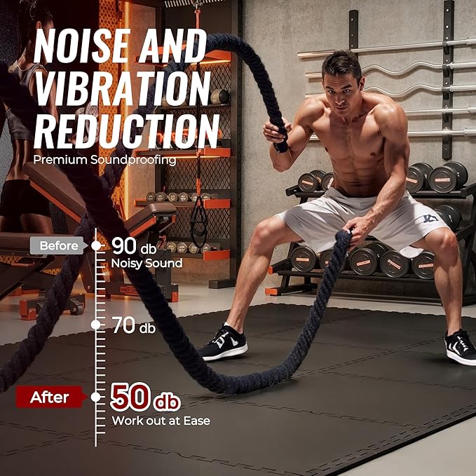 SUPERJARE 0.79'' Extra-Thick Exercise Equipment Mats, 12 Pcs 48 Sq Ft Rubber Top Floor Tiles with High Density EVA Foam, Interlocking Gym Flooring for Home Gym, Workout Mat, Black