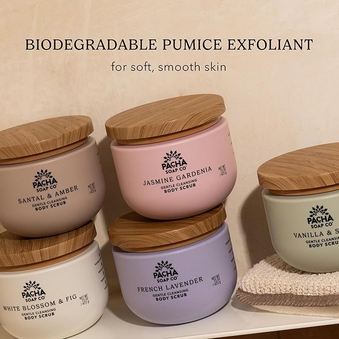 Pacha Soap Co. Whipped Cleansing Scrub, Jamsine Gardenia - Premium, Handcrafted, Exfoliating Soap Scrub with Pumice for Face & Body, Soothing Essential Oils, Clean Ingredients 2-Pack (15 oz Each)