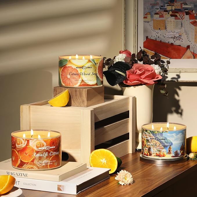 Amalfi Citrus Scented Candles, 18oz Soy Candles Non Toxic 4-Wick Large Candle Jars, Over 50 Hours of Burning Time, Ideal for Gifting, Events, Home Decor
