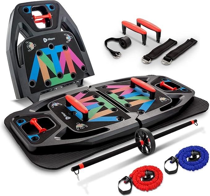 Lifepro Portable Home Gym with Push Up Training Board for Full Body Workouts Push Up Rack Board with 4 Resistance Bands - Home Workout kit Platform for Home Workouts