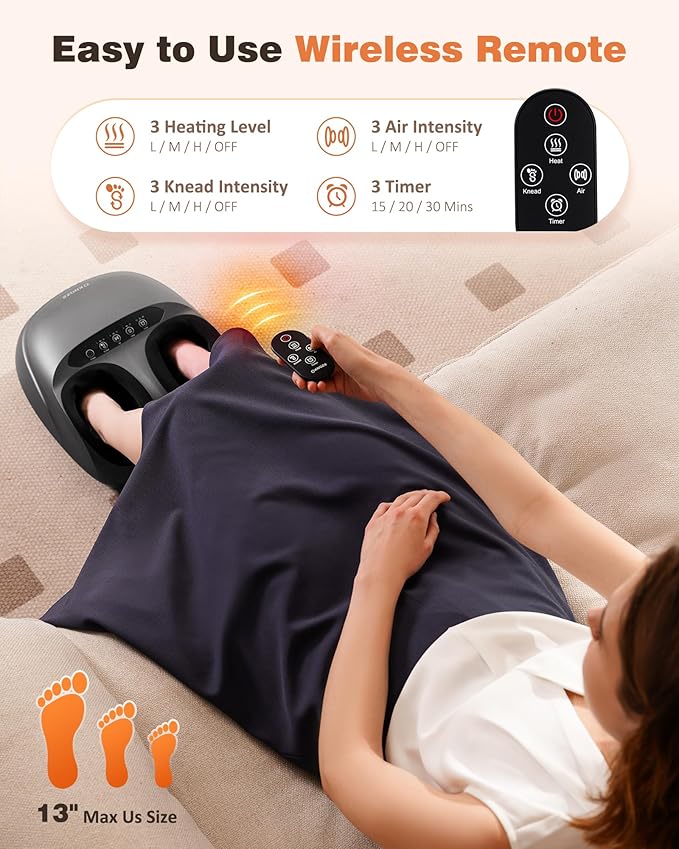 Shiatsu Foot Massager Machine with Heat & Remote, 2025 Upgraded Deep Kneading Feet Massager for Plantar Fasciitis & Neuropathy, 3 Heat Levels, Multi-Mode Massage, Auto-Off Timers, Gifts for Women Men