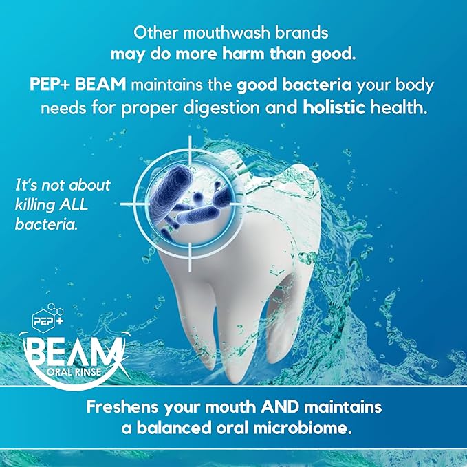 PEP+ BEAM Oral Rinse with Peptides & Xylitol – Travel Size Mouthwash for Gum Health, Fresh Breath & Oral Comfort – Alcohol Free Mouthwash for Adults & Kids – Non Toxic Mouth Rinse – 3.4 fl oz (2 Pack)