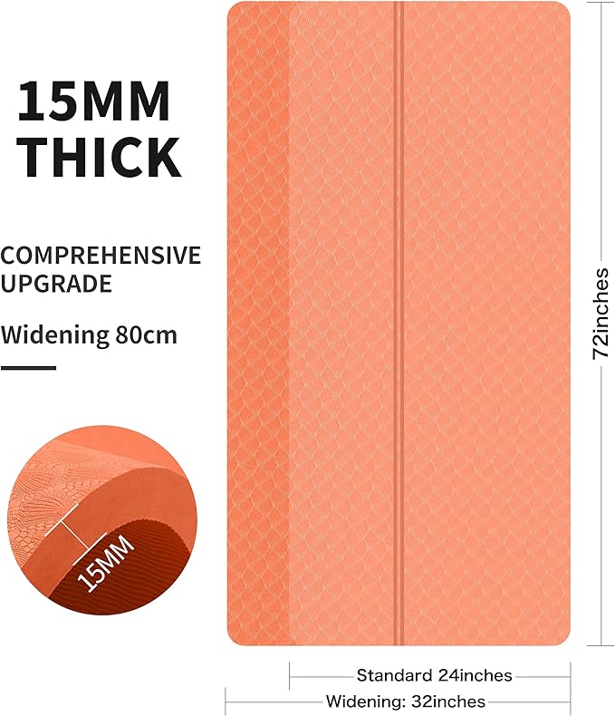 nuveti Large Exercise Mat - 15mm/20mm/30mm Thick Yoga Mat | Workout Mat for Fitness, Yoga, Pilates, Stretching & Floor Exercises for Women & Men with Free Carrying Bag