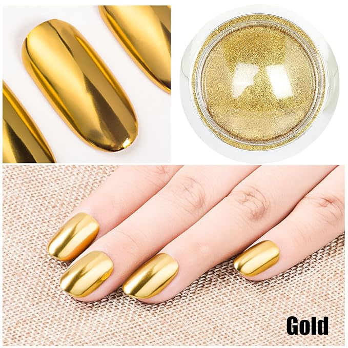 Gold Silver Chrome Nail Powder, Mirror Metallic Gel Chrome Powder Pigment for Nail Art Decoration