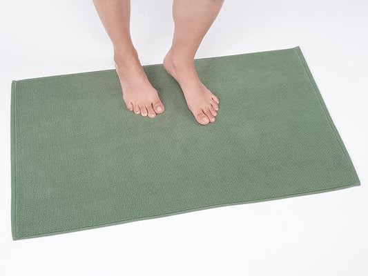 Cotton Paradise 100% Cotton Non Slip Bath Mats for Bathroom, 17x24 inch Soft Absorbent Quick Dry Machine Washable Floor Bath Mat, Sage Green