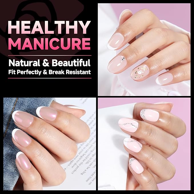 UNA GELLA Oval Round Nail Tips Pre-shaped Half Matte 120pcs Short Oval Round Soft Gel Nail Tips Full Cover Clear Acrylic Fake Nails for Press on Nail Extensions Home DIY Salon 12 Sizes