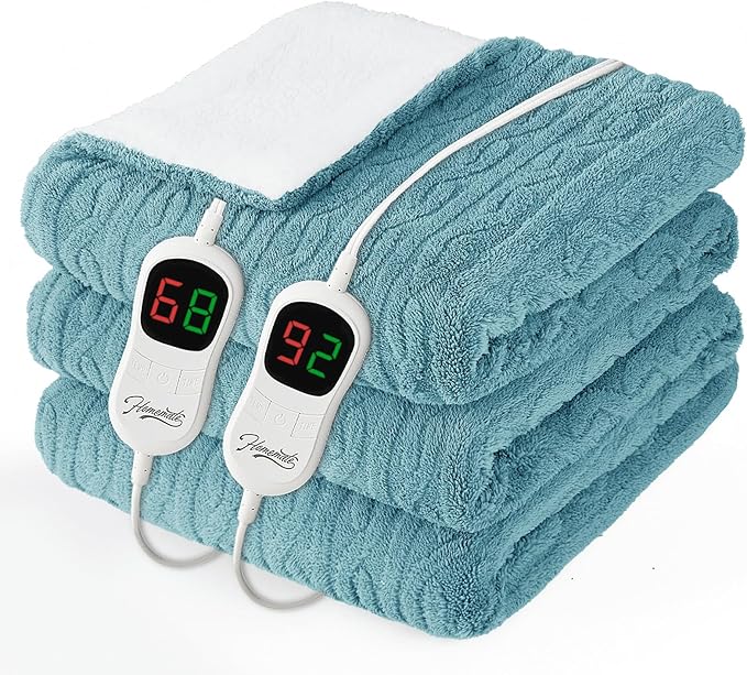 Homemate Electric Heated Blanket King - 100"x90" Heating Bed Blankets Throw with 10 Heating Levels 8 Hours Auto Off Fast Heating Over-Heated Protection Ultra Soft Warm Flannel ETL Certified