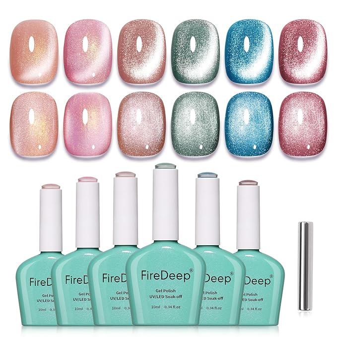 10ml Hema-Free Cat Eye Gel Nail Polish Set with Magnet 6 Colors Pink Green and Blue Magnetic Nail Polish DIY at Home Salon Art Gift for Women