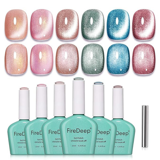10ml Hema-Free Cat Eye Gel Nail Polish Set with Magnet 6 Colors Pink Green and Blue Magnetic Nail Polish DIY at Home Salon Art Gift for Women