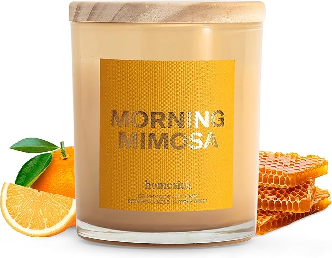 Homesick Scented Candles for Home (Morning Mimosa) - 7.5 oz Long-Lasting Natural Soy Wax Blend Jar Candle Gift for Women & Men for All Occasions, 30-35 Hours Burn Time - Notes of Orange Flower & Honey