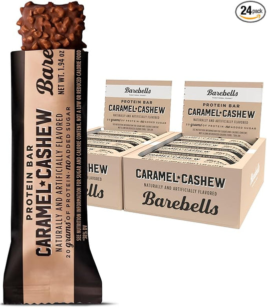 Barebells Protein Bars Caramel Cashew - 12 Count, Pack of 2 - Protein Snacks with 20g of High Protein - Chocolate Protein Bar with 1g of Total Sugars - Perfect on The Go Protein Snack & Breakfast Bars…