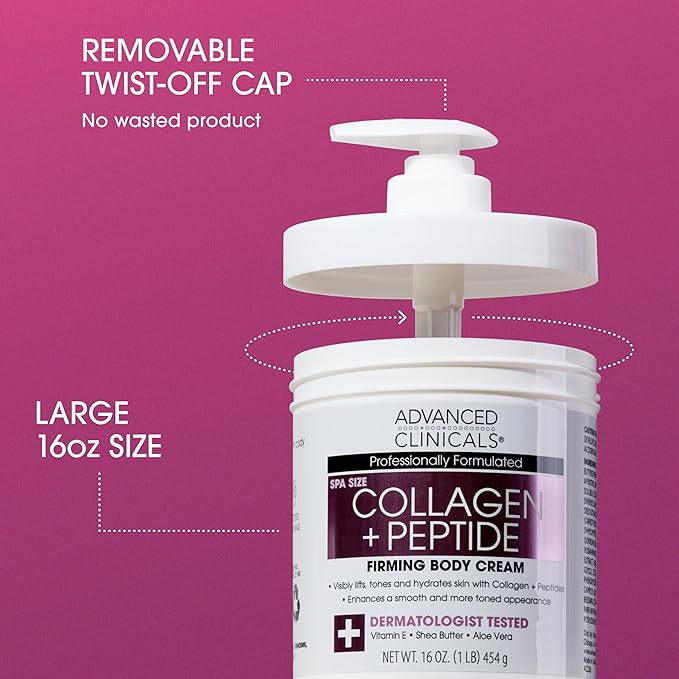 Advanced Clinicals Collagen Peptides Body Lotion + Hyaluronic Acid Moisturizer 2PC Skincare Set For Women & Men | Dry Skin Moisturizing Body Cream Helps Diminish Appearance Of Crepey Skin, 2PC Bundle