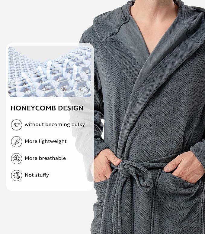 DAVID ARCHY Men's Robe Long Sleeve Lightweight Knit Bathrobe,Comfort Knee Length Hood Sleepwear