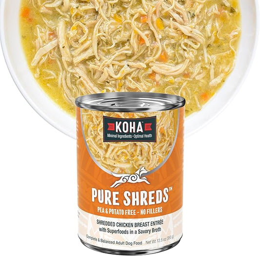 KOHA Pure Shreds Chicken Entrée for Dogs, 12.5oz Cans (Pack of 12)