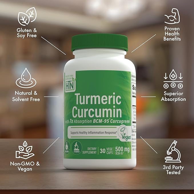 Health Thru Nutrition Turmeric Curcumin Complex 500mg | as BCM-95 Curcugreen Clinically Studied | Vegan Certified | (Non-GMO and Hypoallergenic (Pack of 30)