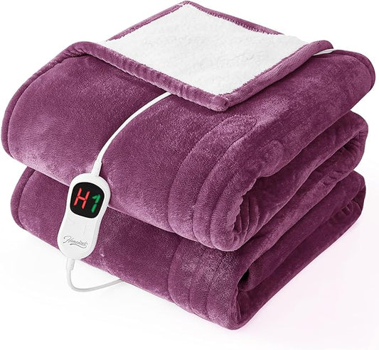 Homemate Electric Heated Blanket Full - 72"x84" Heating Bed Blankets Throw with 10 Heating Levels 8 Hours Auto Off Fast Heating Over-Heated Protection Ultra Soft Warm Flannel ETL Certified Purple