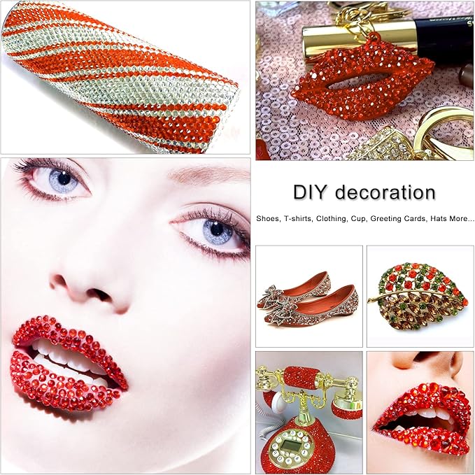 Nibiru 3992 Pieces Art Nail Rhinestones Flat Back Gems Round Crystal Rhinestones 6 Sizes with Pick Up Tweezer Orange